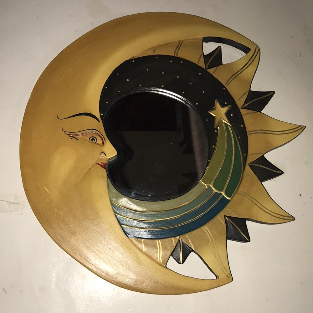 Hand-Painted Sun and Moon Wall Mirror